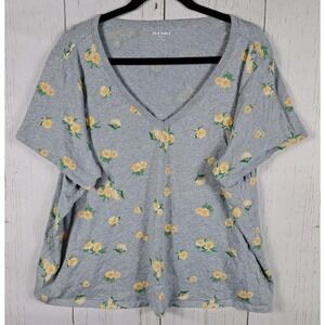 Old Navy Plus Size 2X Womens Gray V Neck Floral Print Short‎ Sleeve Cotton Top